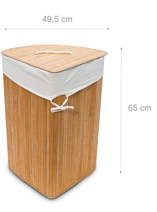 relaxdays 2 x panier à linge bambou - paniers à linge avec couvercle - 63 L - panier à linge d'angle - naturel