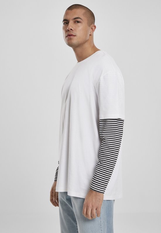 Chemise à manches longues Urban Classics -M- Oversized Double Layer Striped Zwart