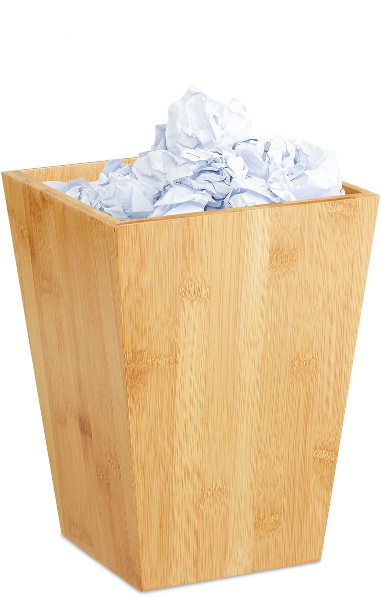 2x prullenbak kantoor - bamboe - prullenmand 6 l - papiermand open - papierbak