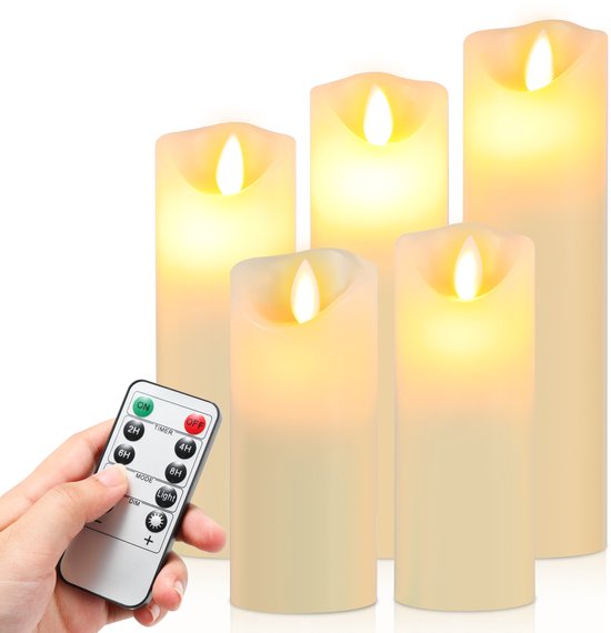 NONNO&ZGF 10 cm x 20 cm outdoor grote LED voor buiten waterdichte kaarsen, op batterijen werkende plastic kaars met afstandsbediening/timerfunctie (warm wit licht), set van 2