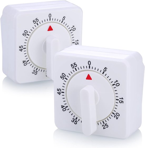 TOVBMUP Mechanische keukentimer - 2-pack - met luid alarm - Eierwekker - 60 minuten - Geschikt voor keuken en school - Wit