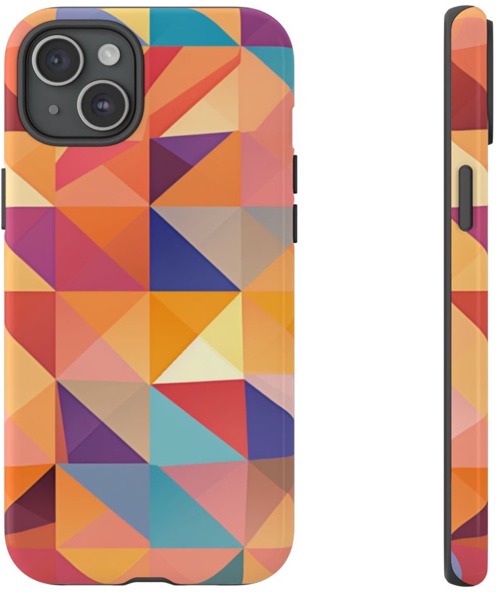 Kleurrijk Geometrisch Hoekpatroon – Telefoonhoesje Geschikt voor iPhone 15 Plus