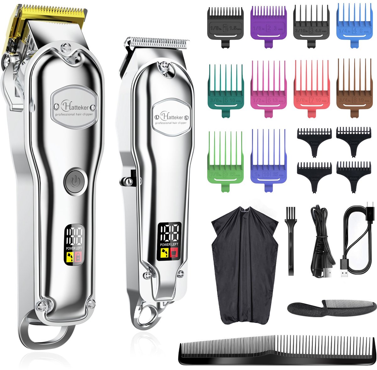 Hatteker Tondeuse voor Mannen – Haartrimmer en Kinderen – Tondeuse Baardtrimmer Professioneel – IPX7 Waterdicht – Draadloos & USB Oplaadbaar
