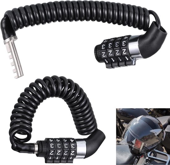 2 Antivols De Casque Moto/Vélo – Câble Acier, Code 4 Chiffres, Rétractable, PVC, Verrouillage Multi-Usages