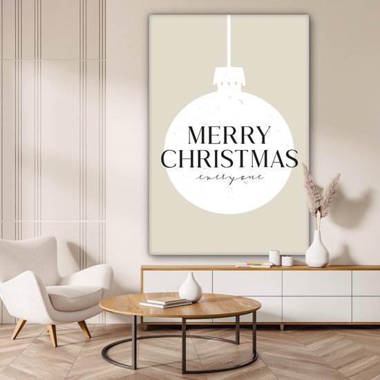 Canvas schilderij 90x140 cm - Wanddecoratie Christmas - Japandi - Witte kerstballen - Muurdecoratie woonkamer - Slaapkamer decoratie - Kamer accessoires - Schilderijen op canvas - Kerstdecoratie voor binnen - Kerstversiering - Kerstmis versiering