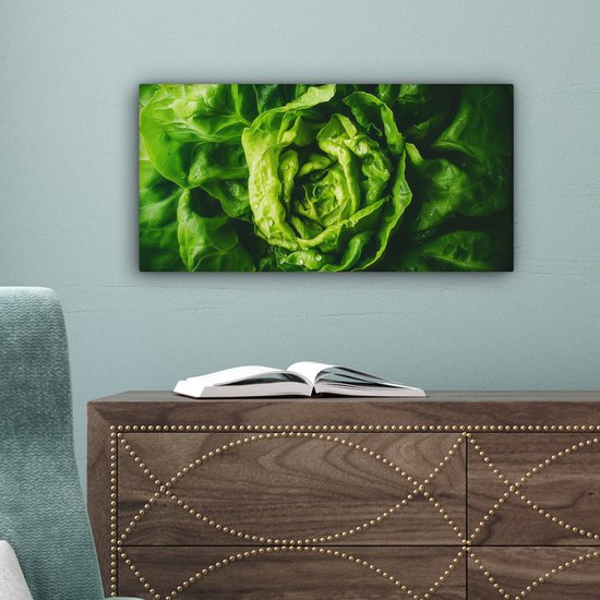 Tableau sur toile 40x20 cm - Décoration murale exclusive Légume - Laitue - Vert - Décoration murale salon - Décoration chambre - Accessoires chambre - Peintures sur toile
