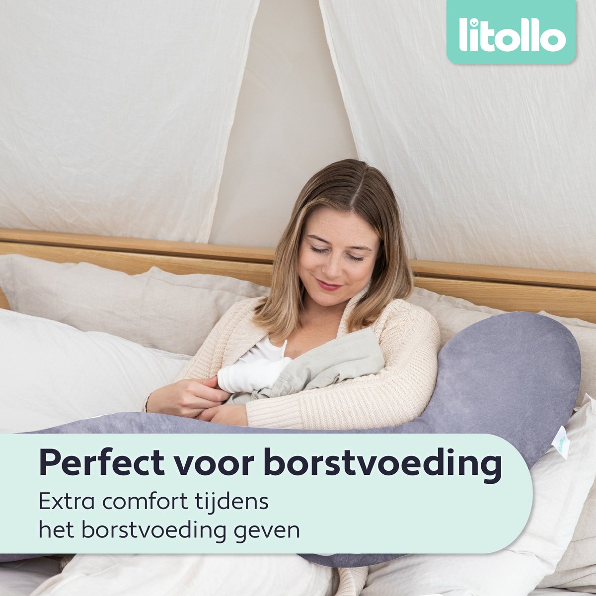 Litollo® Zwangerschapskussen XL - Voedingskussen - Lichaamskussen - Body pillow - 140cm - Afneembare hoes - Grijs - Fleece – foto 7