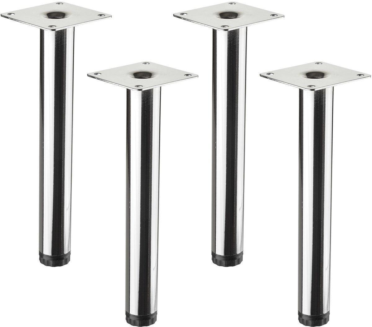 4 SOTECH meubelpoten LIMA Hoogte 200 mm, Ø 25 mm In hoogte verstelbaar 10 mm Gepolijst chroom Pootjes voor vitrines Sokkelvoeten Kastvoeten