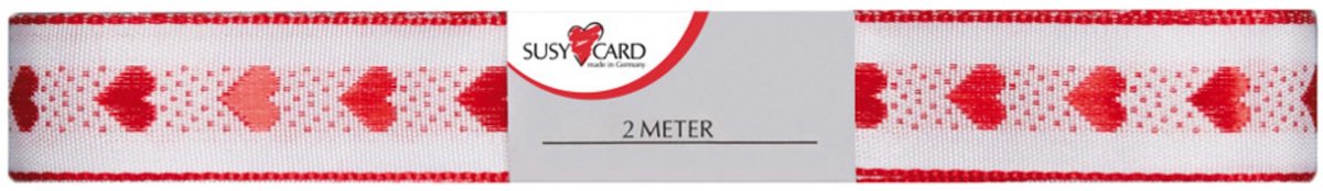 SUSY CARD cadeaulint 'Herzilein', 15 mm x 2 m, rood/wit