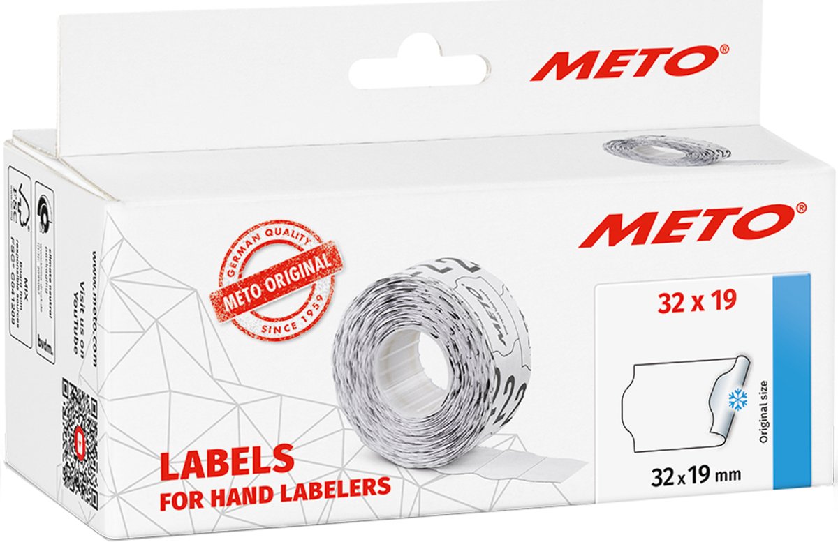 METO prijsetiketten voor etiketteerapparaat, 22 x 16 mm, wit
