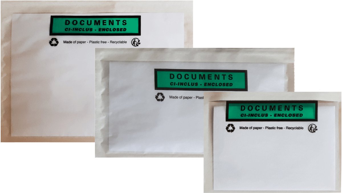 Documenthoezen van papier, afmetingen 165 x 228 mm.