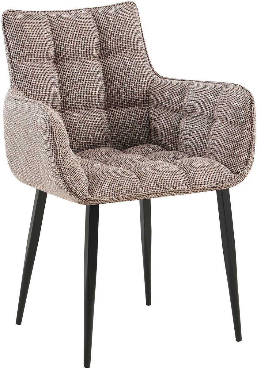 CLP Tirana Eetkamerstoel - Comfortabele Stoffen Armstoel met Armleuningen - Moderne Design met Zwarte Metalen Poten - Ergonomisch - St zwart/terrabruin