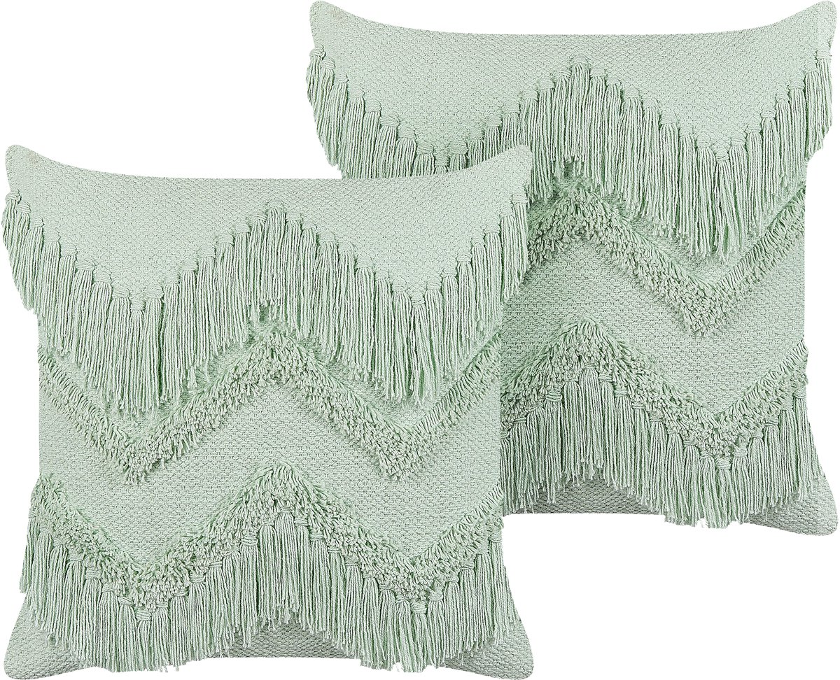 Beliani BACOPA - Sierkussen set van 2 - Lichtgroen - 45 x 45 cm - Katoen