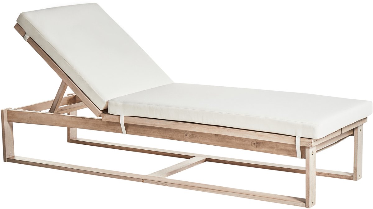 Beliani AZZANELLO - Ligstoel - Gebroken wit - Acaciahout Bruin