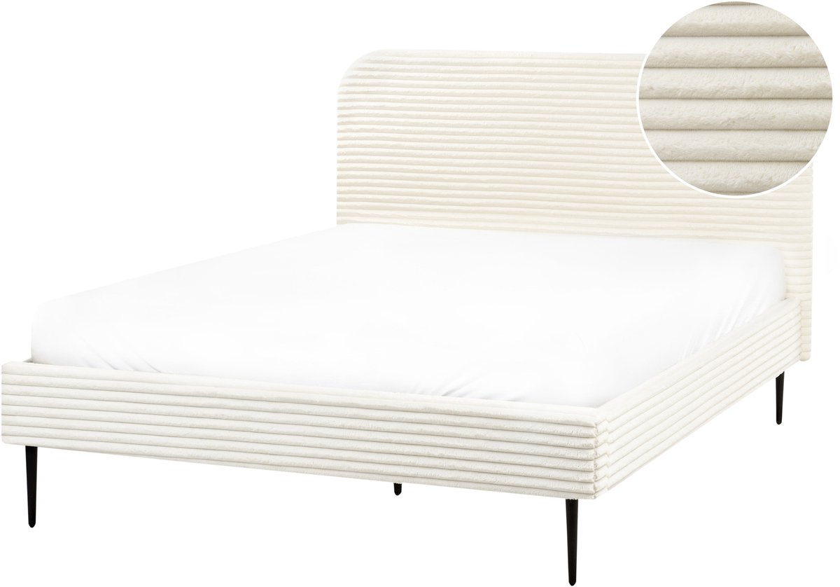 Beliani FLAYAT - Tweepersoonsbed - Gebroken wit - 140 x 200 cm - Corduroy