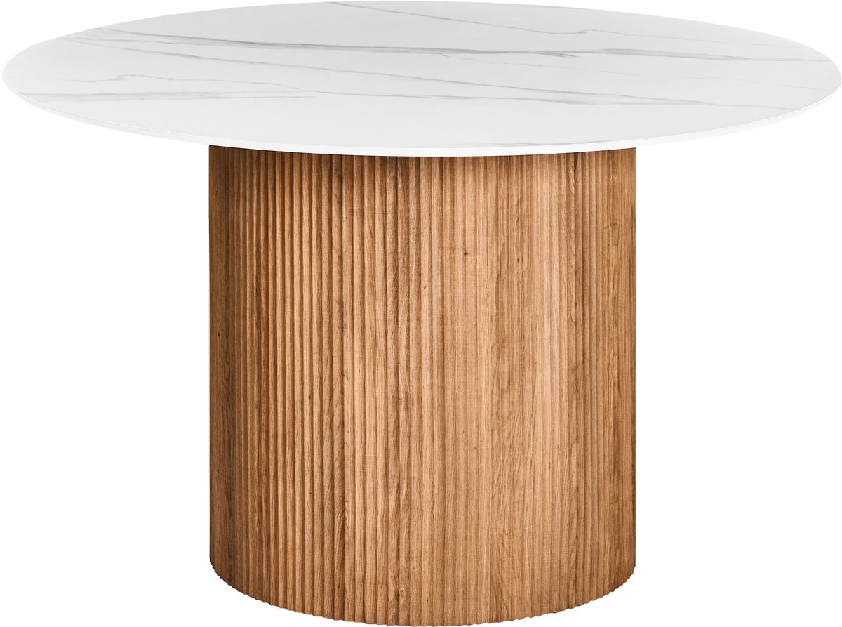 Beliani ALBINA - Ronde eettafel - Wit/Bruin - 120 cm - Hout/Steen