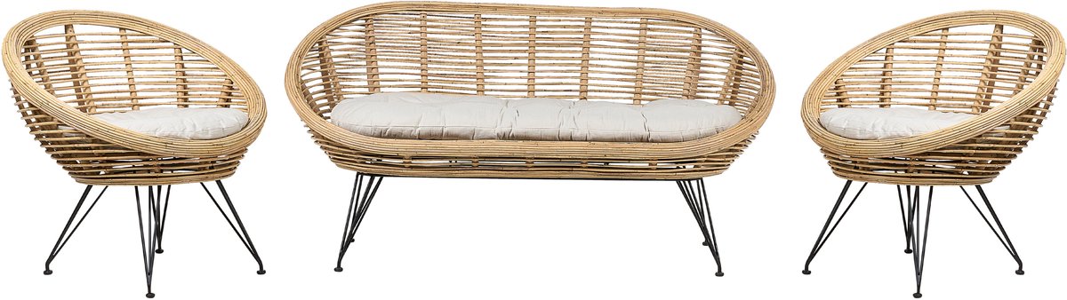 Beliani MARATEA - Loungeset 4-zits - Lichtbeige - Rotan Natuurlijk