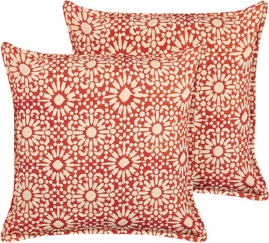 Beliani CEIBA - Lot de 2 coussins Sierkussen - Rouge - Katoen