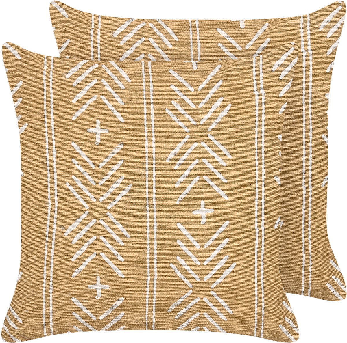 Beliani BANYAN - Sierkussen set van 2 - Zandbeige - 45 x 45 cm - Katoen