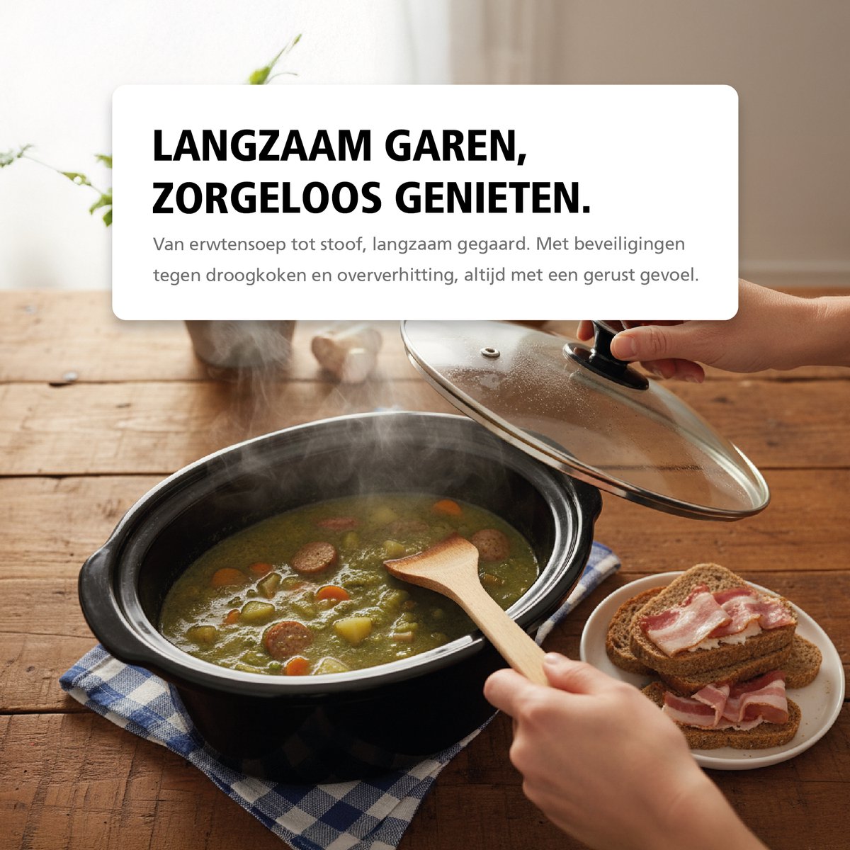 Brabantia Slowcooker - 6.5 Liter - 320 Watt - Warmhoudfunctie - Keramische Binnenpan - Zwart - BBEK1083MB – foto 6