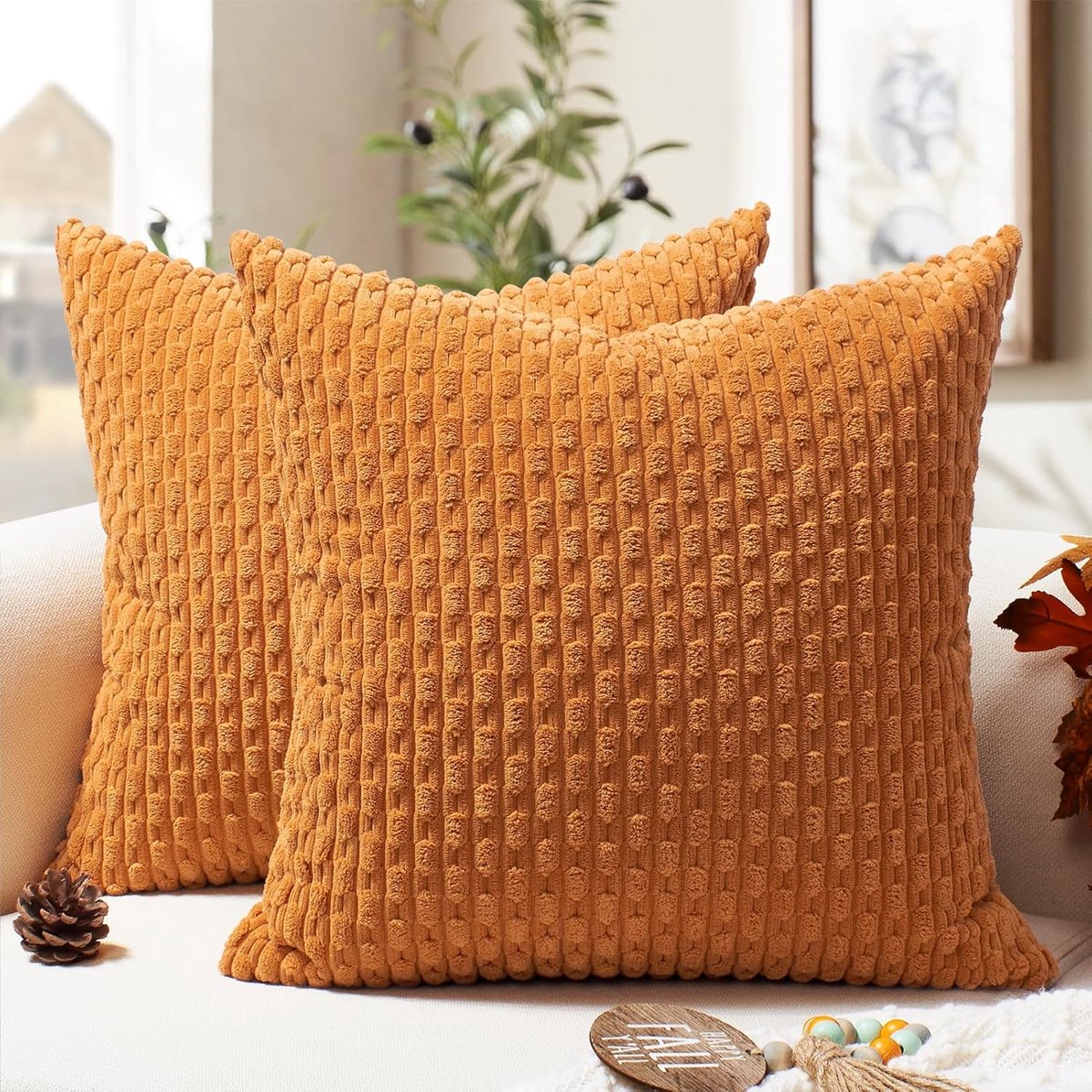 Oranje Corduroy Kussensloop Set van 2 - 40 x 40 cm - Zacht en Ondersteunend voor Woonkamer