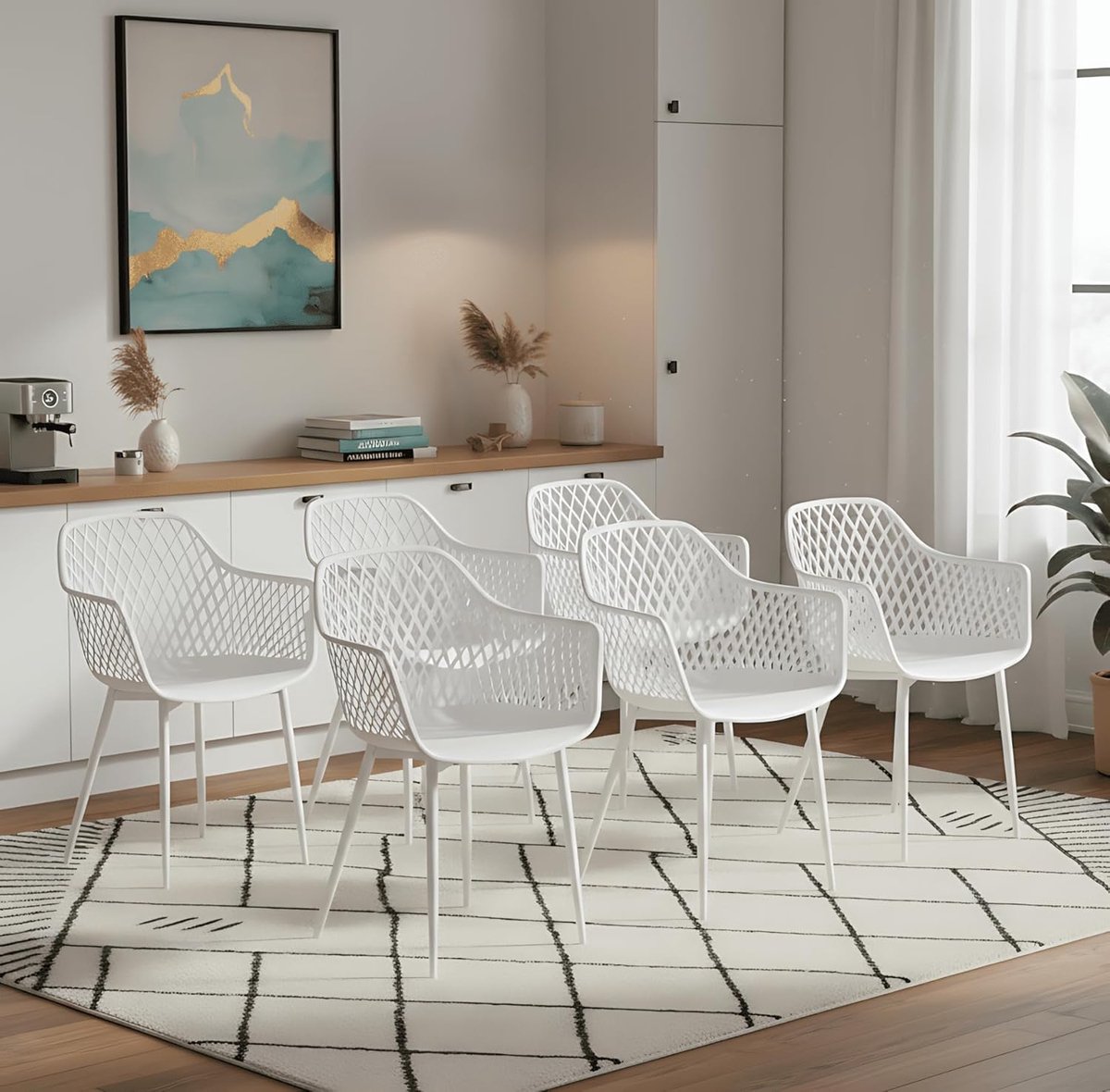 Eetkamerstoelen Set van 6 met Armleuning en Metalen Poten - Ergonomisch en Duurzaam