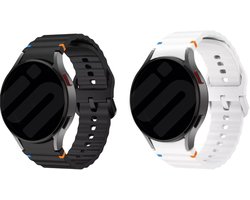 Strap-it Siliconen Wave bandjes 2-pack - geschikt voor Samsung Galaxy Watch 7 (40 & 44mm) / Watch 6 (Classic) / Watch 5 (Pro) / Watch 4 (Classic) / Watch FE - Zwart & Wit - comfortabel & duurzaam - stijlvol