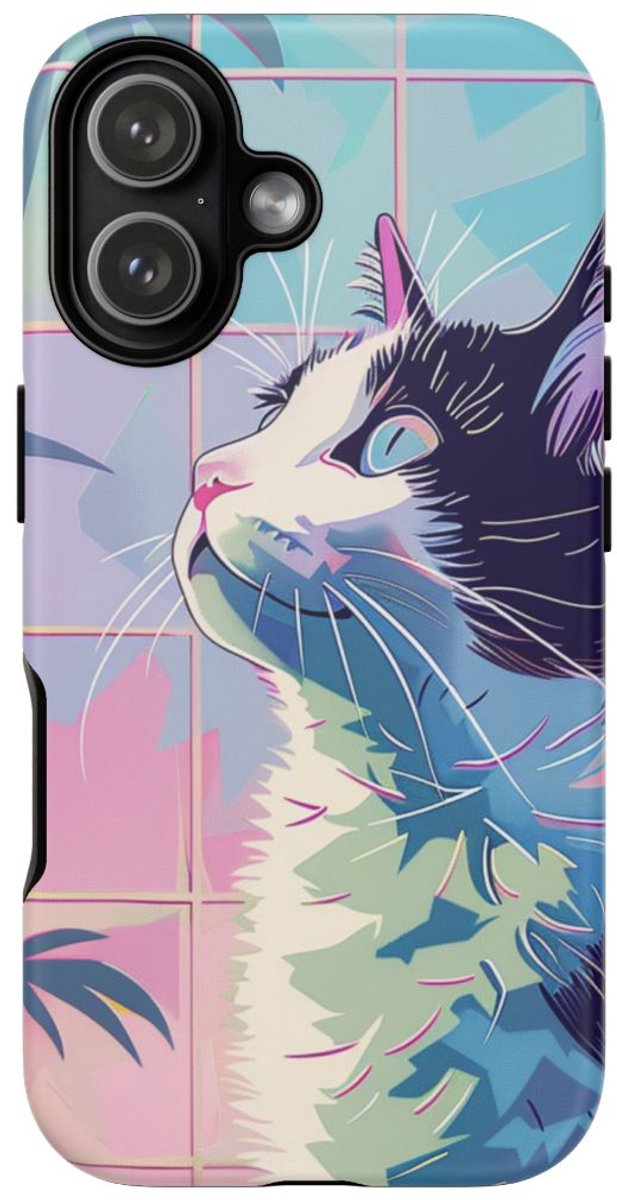 Kleurrijke Kat met Tropische Bladeren – Telefoonhoesje Geschikt voor iPhone 17