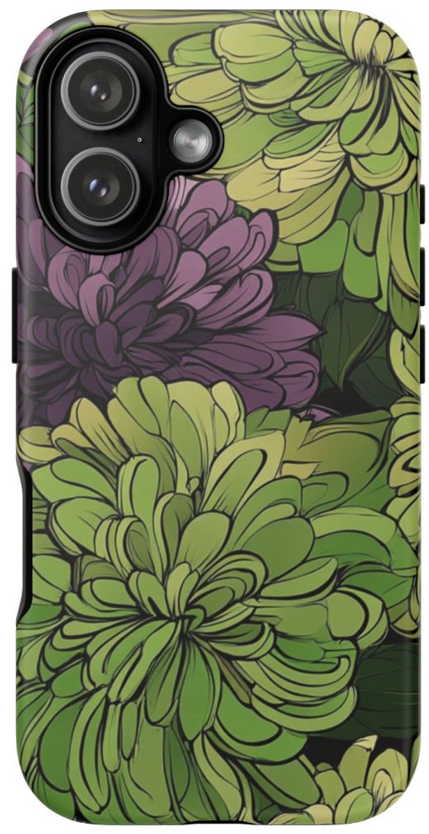 Groen-Paarse Chrysantenprint – Telefoonhoesje Geschikt voor iPhone 17