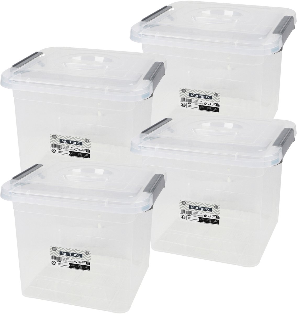 Urban Living Opberg box - 4x - 8 liter - 27 x 25 x 22cm - deksel en clips - waterdicht - tuin/schuur/kast