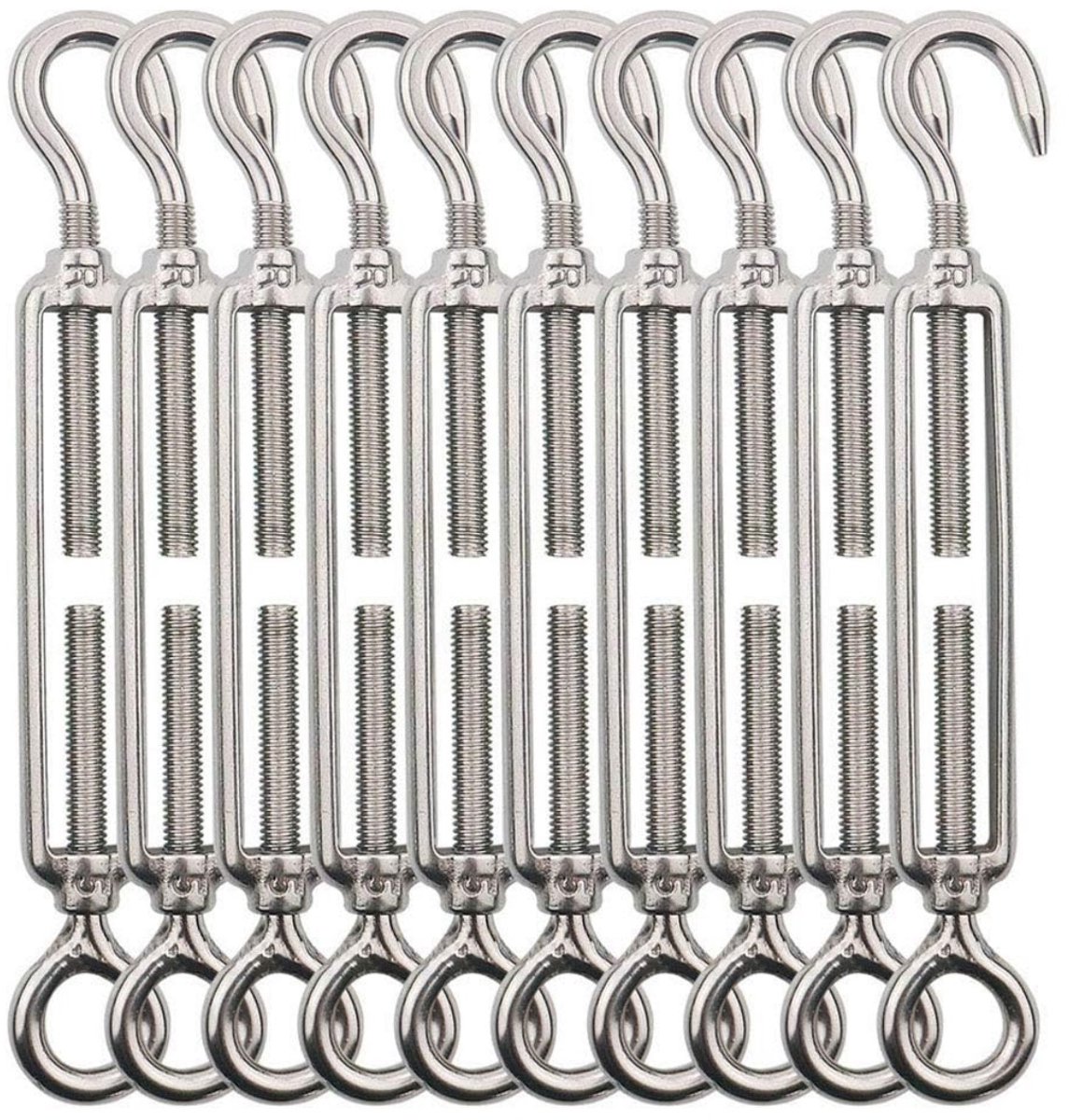TOVBMUP 10 stuks spanners - M5 klittenbandsluiting - RVS spanner - spanschroeven - voor parasols, lamphangers en terrasleuningen