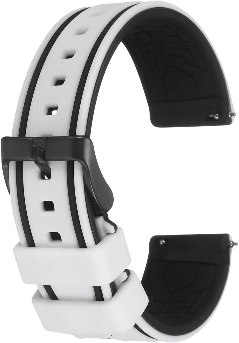 Allecto plus - 20 mm Breed Siliconen Horlogebandje met Snelsluiting - Voor Mannen en Vrouwen - Wit-Zwart