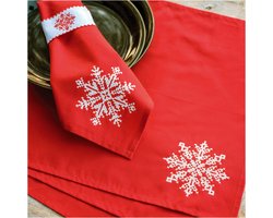 Vervaco - Servetten & servetringen kit - 40 x 40cm - Kerst - Snowcrystal - set van 4 - PN-0217795