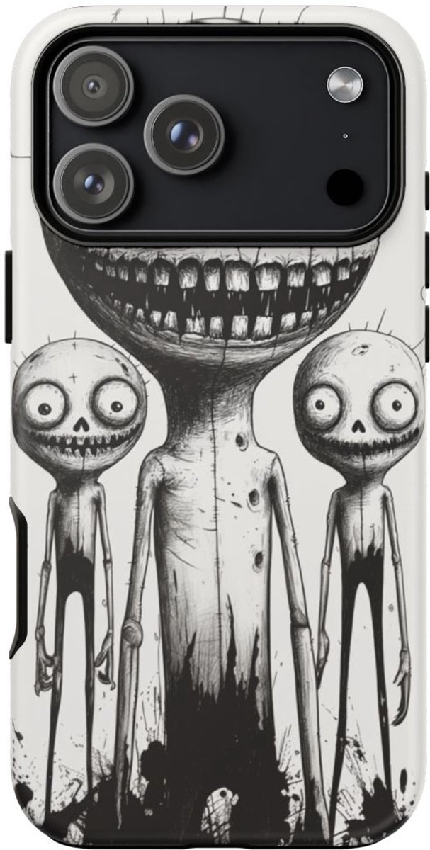 Monochroom Slijmerig Monstertrio – Telefoonhoesje Geschikt voor iPhone 17 Pro Max