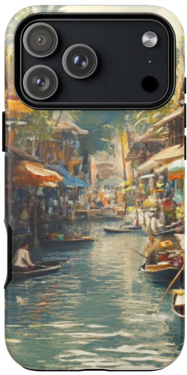Levendige Watermarkt met Boten – Telefoonhoesje Geschikt voor iPhone 17 Pro Max