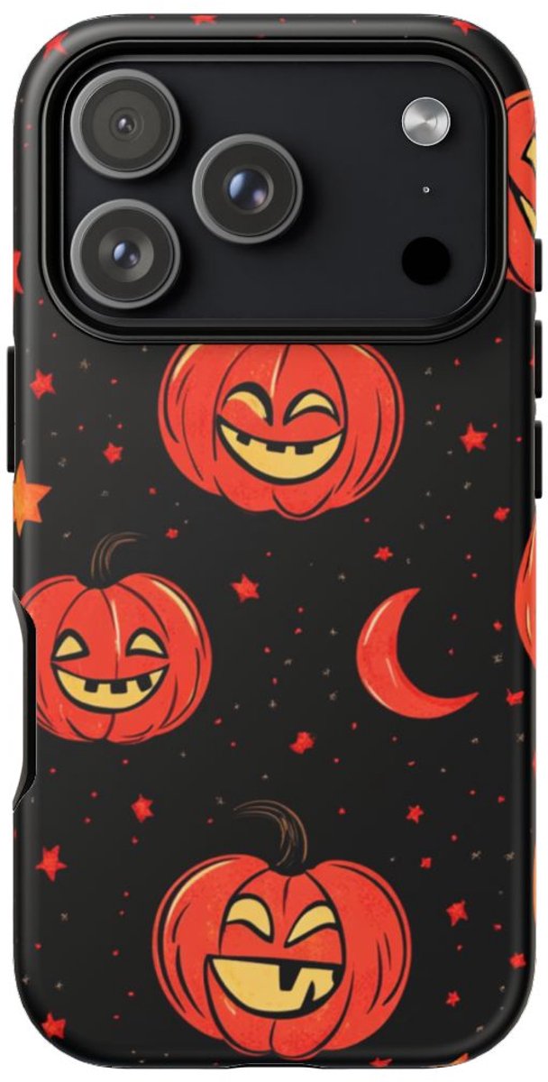 Lachende Pompoenen en Maanpatroon – Telefoonhoesje Geschikt voor iPhone 17 Pro