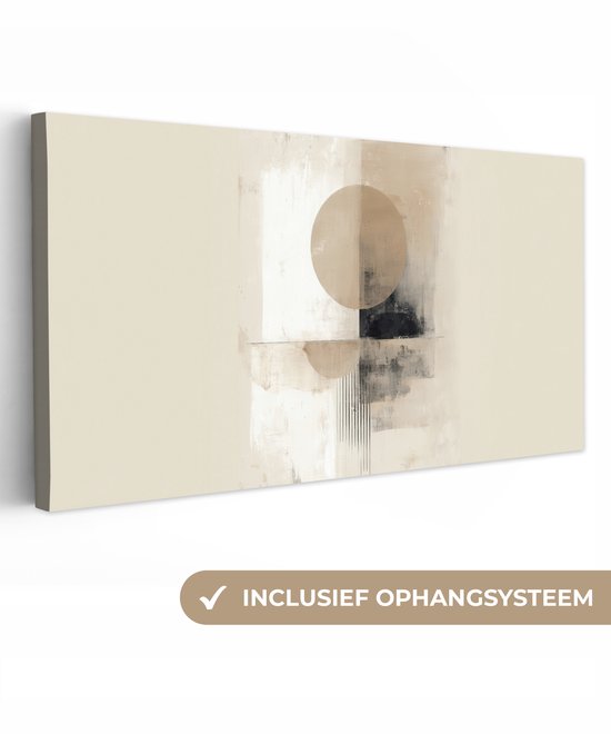 Canvas schilderij 100x50 cm - Exclusieve wanddecoratie Cirkel - Compositie - Diepte - Beige - Muurdecoratie woonkamer - Slaapkamer decoratie - Kamer accessoires - Schilderijen op canvas
