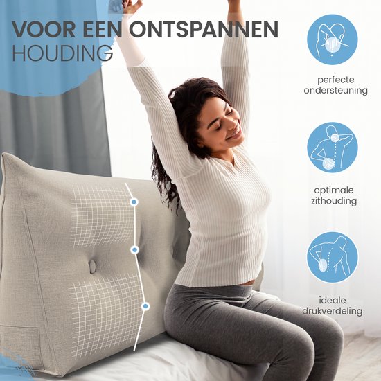 Coussin de soutien dorsal ELONEO, coussin triangulaire et coussin de tête de lit pour lit et canapé, housse amovible et lavable, poche latérale pratique