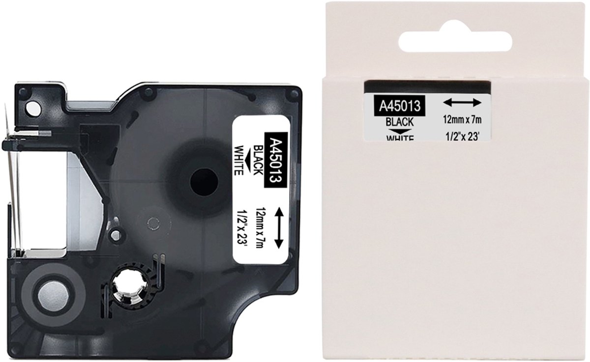 Drillprint labelcassette zwart/wit, 12 mm x 7 m