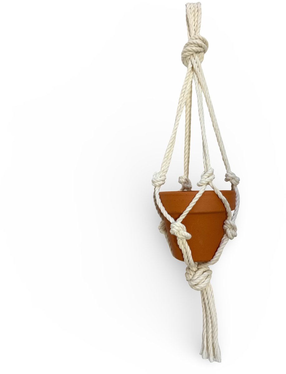 Minimalistische Plantenhanger - Kies kleur en lengte - Gebroken Wit - 40 cm lang - Katoenkoord - Geschikt voor Pot met Diameter van c.a. 8 cm - Handgemaakt in ons Macramé Atelier - Prijs per Stuk - Let op: Exclusief Pot - Inclusief Verzendkosten