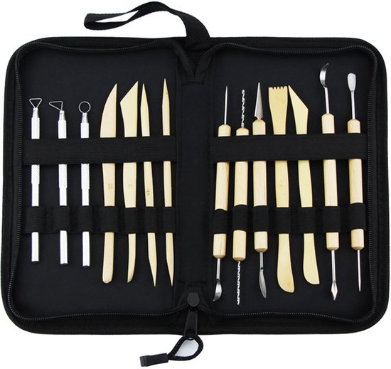 MK Stoer - Aardewerk Tool Set Kit - Professionele - Klei Gereedschap - Keramiek Carving Sculpting Modeling - Trimmen Tool - Tas Case - Gereedschapset - Geschikt voor - Beeldhouwen - 14 stuks Kit Aardewerk Clay Sculpting Modeling Tools met Opbergtas.