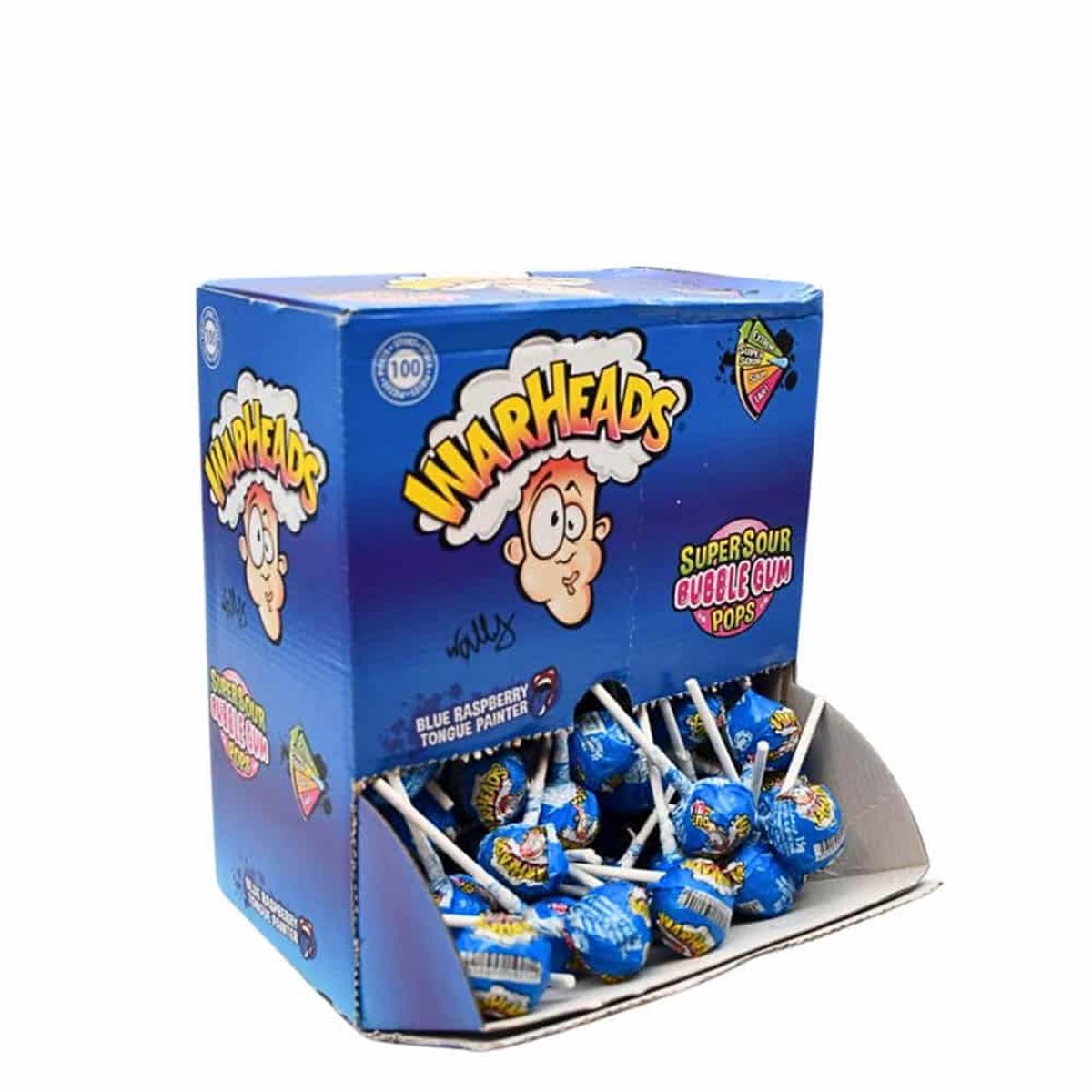 Warheads Bubblegum Blue Raspberry Lollies - 100 stuks
