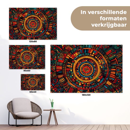 Affiche de jardin 120x80 cm - Décoration de jardin Mandala - Cercles - Motifs - Affiche pour le jardin - Décoration extérieure - Tableau de jardin clôture - Décoration murale sur toile de jardin - Décoration murale sur toile de balcon