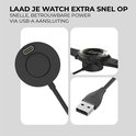 Zwarte ronde oplader met USB-A-stekker, 100 cm lang om uw horloge overal op te laden.