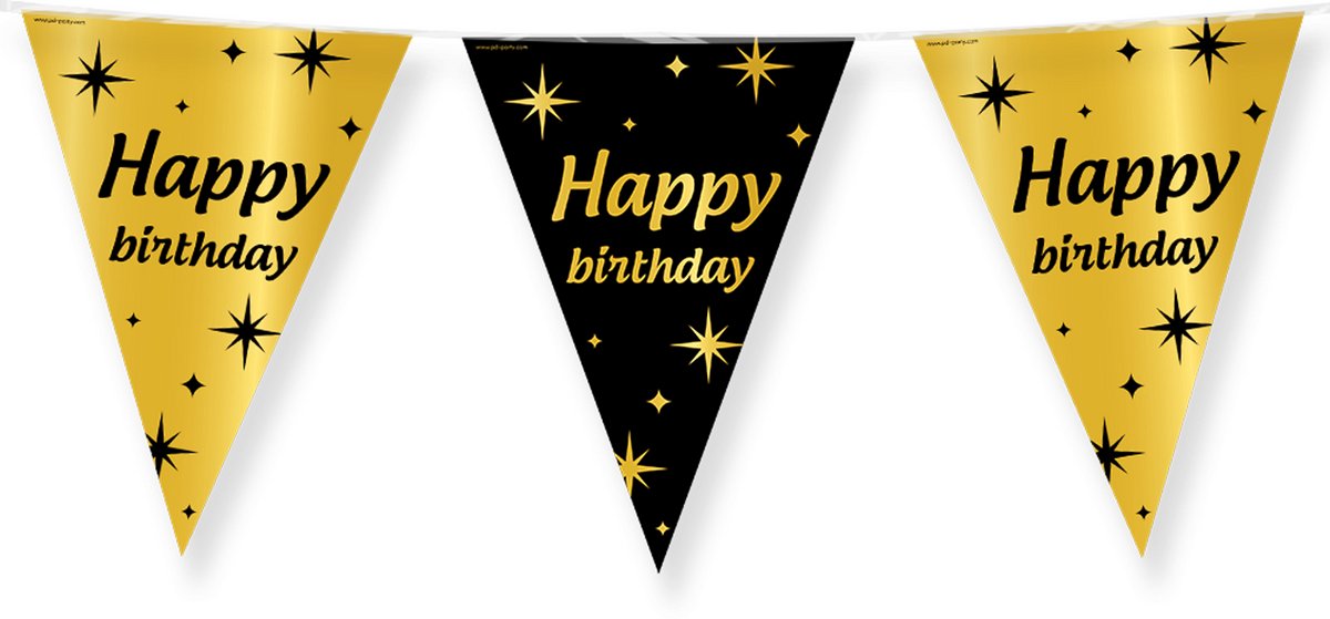 BTH - Slingers - Happy Birthday - Goud en Zwart - Slingers Verjaardag - Vlaggenlijn - Verjaardag Versiering - Verjaardag — afbeelding 5