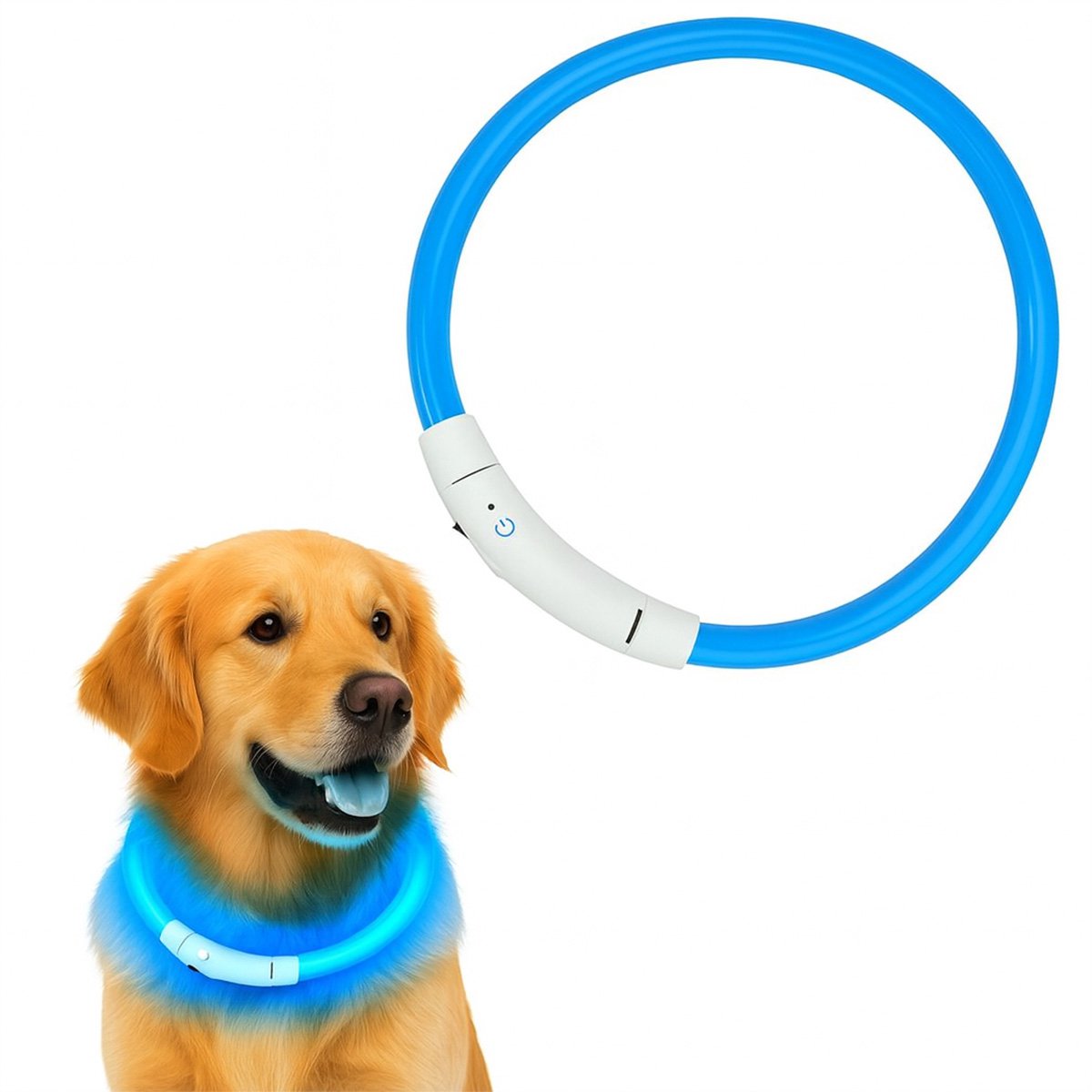 Bol.com LED Hondenhalsband – Oplaadbaar – Lichtgevende Halsband Hond – 3 Lichtstanden – 50 cm – Middelgrote Honden - Blauw aanbieding