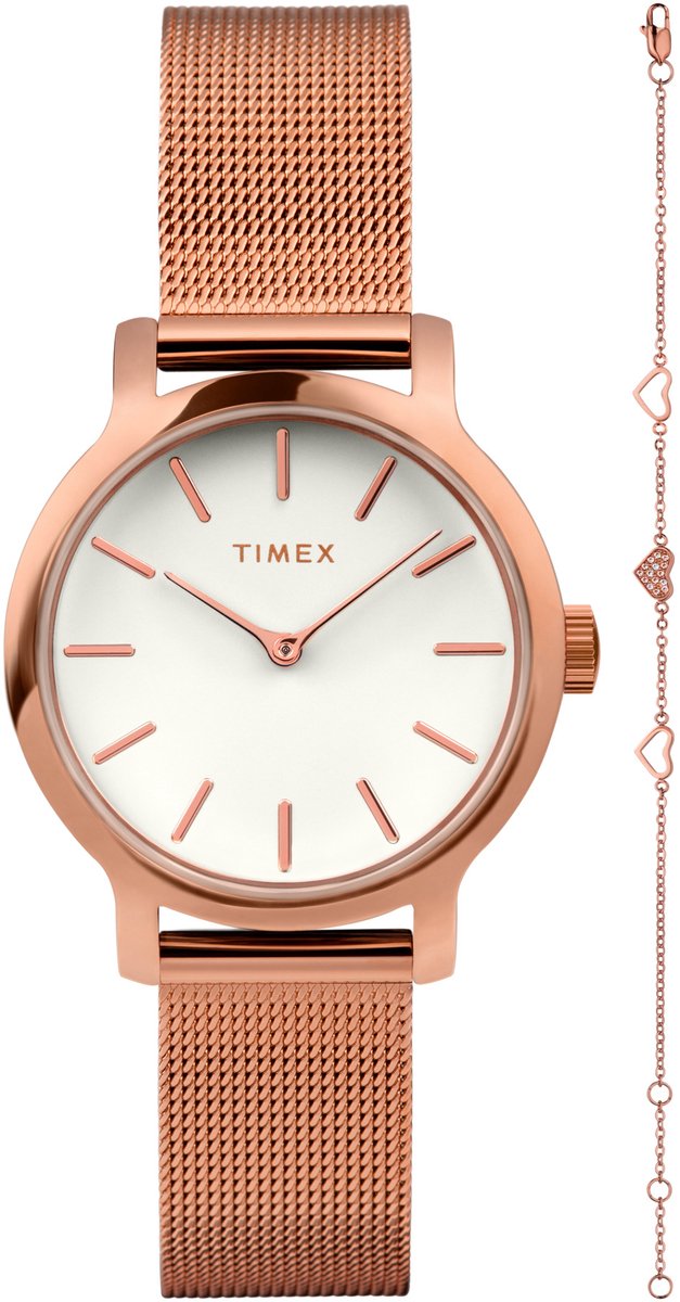Timex Transcend Kwarts Analoog Horloge Roségoudkleur Case: 100% Low Lead Brass| Bracelet: 100% Stainless Steel Round TWG064100AJ