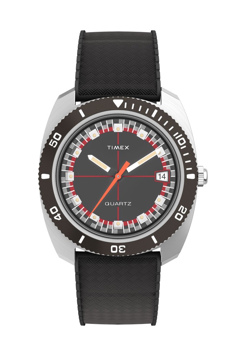 Timex Q Timex Reissue 1971 Velocity Kwarts Analoog Horloge Zwart Case: 100% Stainless Steel | Armband: 100% Synthetic Rubber 36 TW2W22400OX