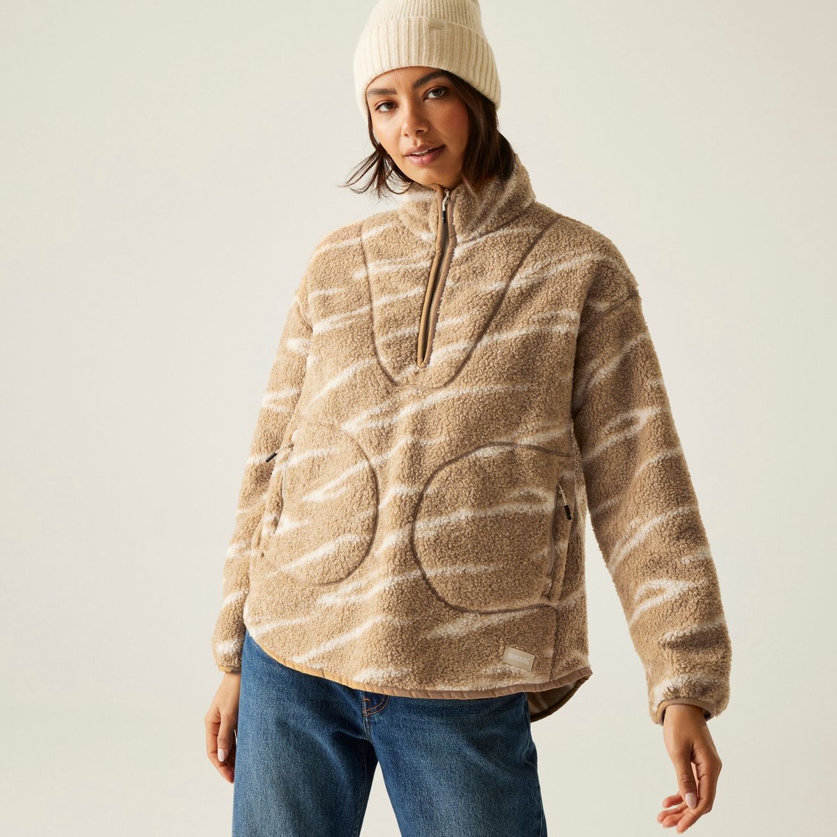 Frankie isolerende teddy fleecetrui met 1/2 rits voor dames Beige