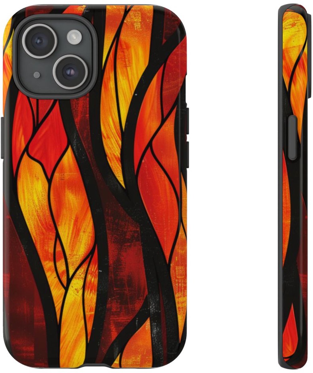 Glas-in-Lood Vlammen Design – Telefoonhoesje Geschikt voor iPhone 15